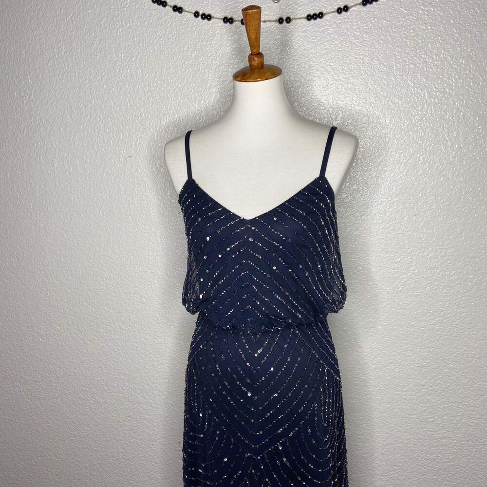 Adrianna Papell Navy Sequin Tank Evening Gown - Picture 6 of 11
